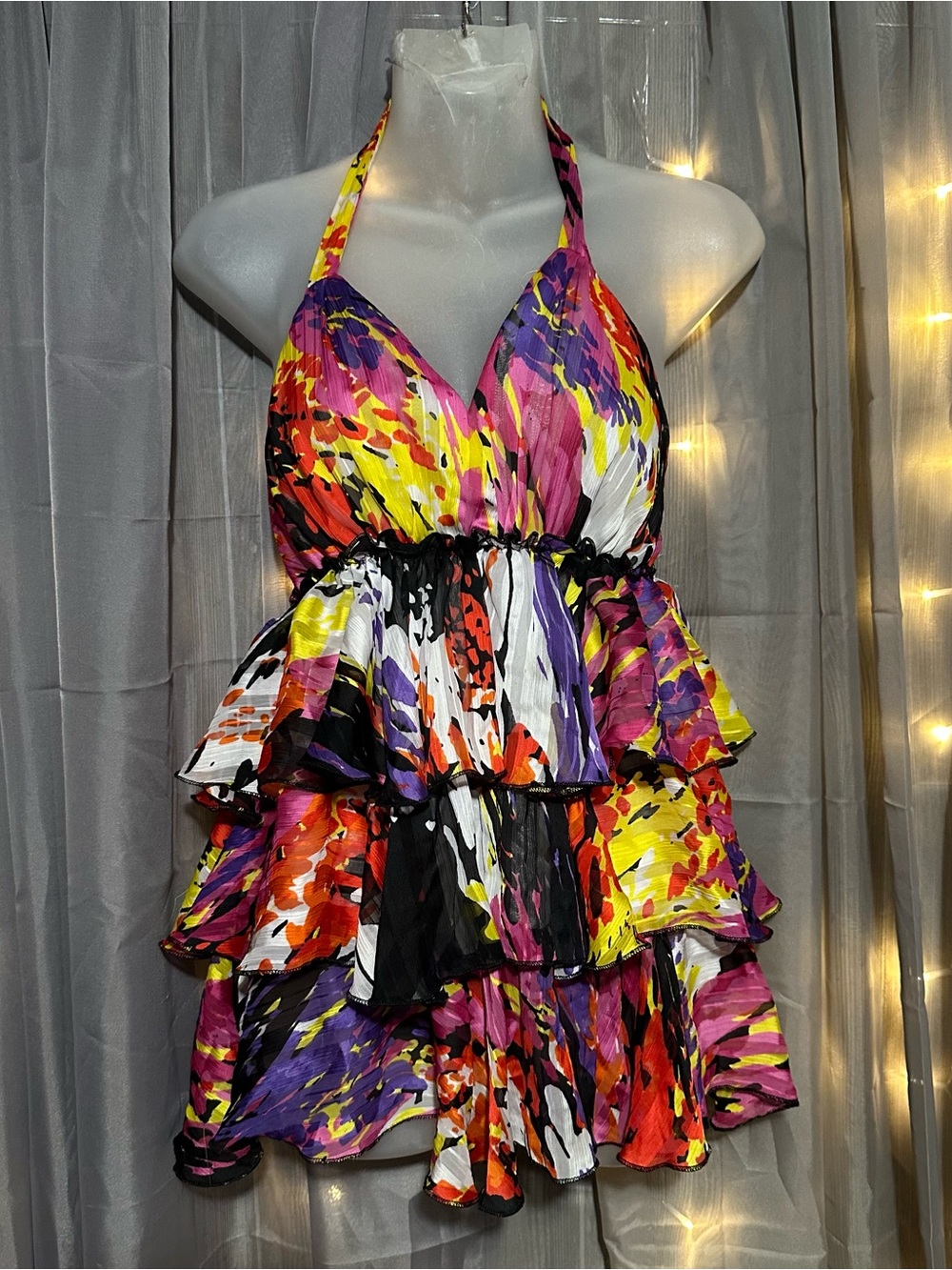 Y2K Kouture by Kimora bright colorful ruffle halter top Sz L